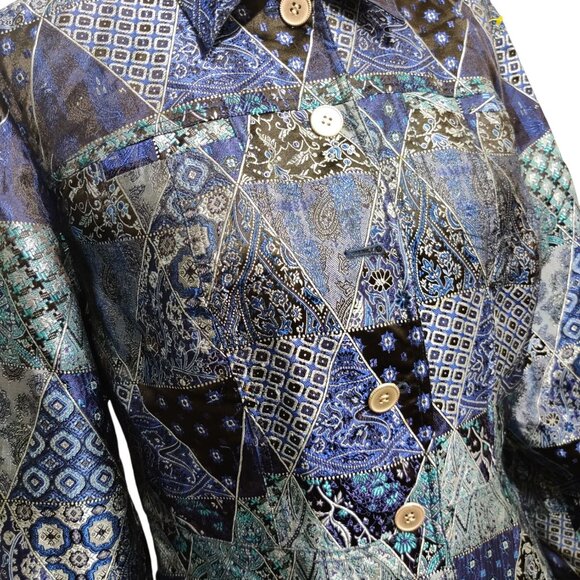 Coldwater Creek M womens vintage patchwork paisley triangle jacket blue silver - Picture 14 of 16